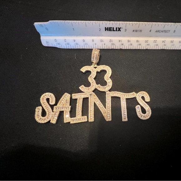 GOLD TONE ICED OUT 4 INCH PENDANT “33 SAINTS” - BUSTDOWN CHAIN